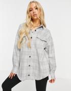 Asos Design Check Suit Shacket In Gray Check-multi