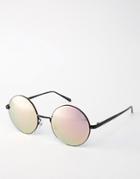 Quay Australia Electric Dreams Round Sunglasses With Mirror Lens - Black