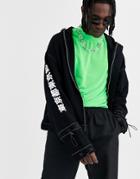 Asos Design Jersey Parka Jacket In Black With Sleeve Print & Toggle Details