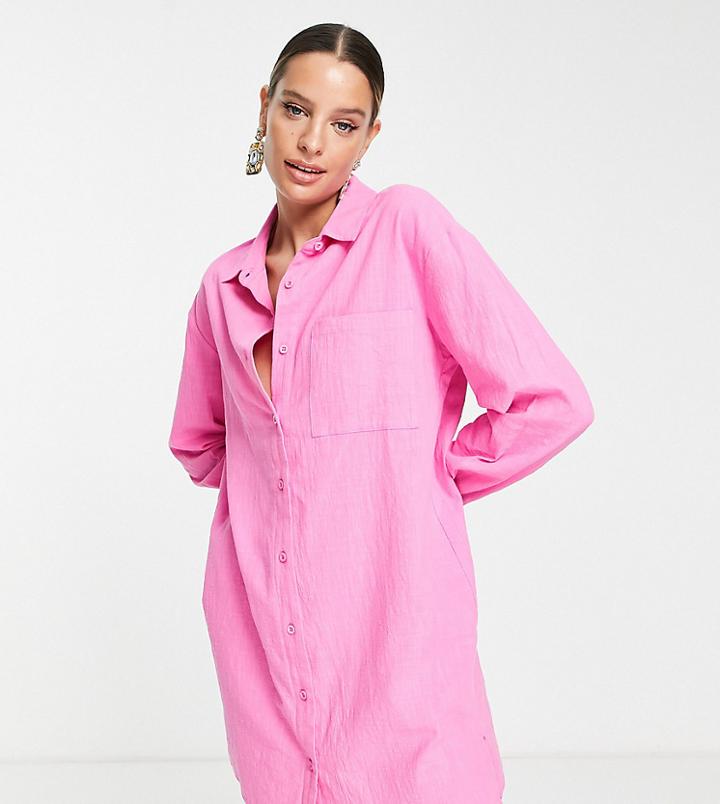 Lola May Tall Shirt Dress In Hot Pink