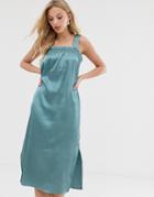 Y.a.s Sheered Detail Satin Midi Dress-green