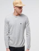 Asos Cotton Crew Neck Sweater With Logo In Gray Marl - Gray Marl
