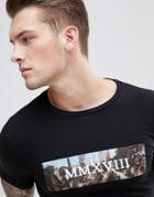 Asos Design Muscle T-shirt With Historical Scene & Roman Numeral Print - Black