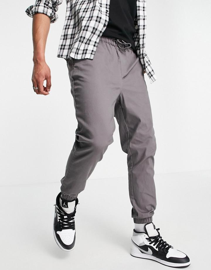 Asos Design Tapered Chino Sweatpants With Elasticated Waist In Charcoal-grey