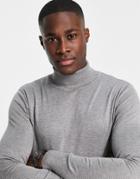 Gianni Feraud Premium Muscle Fit Stretch Roll Neck Fine Gauge Sweater In Gray