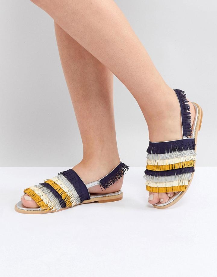 Lost Ink Multi Fringe Flat Sandals - Multi