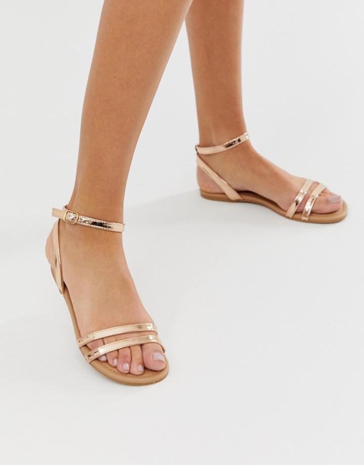 Boohoo Strappy Flat Sandals With Ankle Strap In Rose Gold - Pink