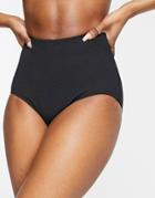 Monki Maj-lis Rib Texture High Waist Bikini Bottoms In Black - Black