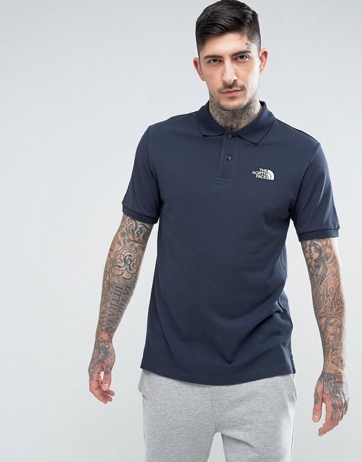 The North Face Pique Polo Shirt Chest Logo In Navy - Navy