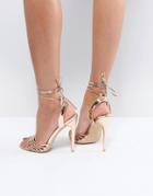True Decadence Rose Gold Ankle Tie Heeled Sandal - Gold