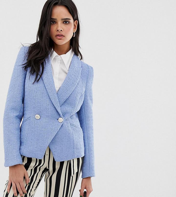 River Island Boucle Blazer In Pale Blue - Blue
