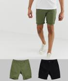 Asos Design Tall 2 Pack Skinny Chino Shorts In Khaki & Black Save - Multi