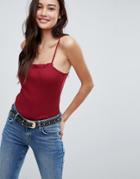 Asos Ruffle Cami In Rib - Red