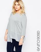 Asos Curve Swing Top With 3/4 Sleeve And Chiffon Hem - Gray
