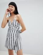 Pull & Bear Tie Side Stripe Cami Dress Linen - Multi