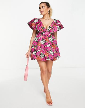 Asos Design Bubble Mini Dress In Pop Floral-multi