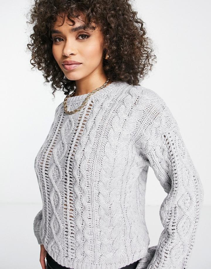 Qed London Cable Knit Sweater In Gray