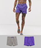 Asos Design Swim Shorts 2 Pack In Purple & Gray Mid Length Multipack Saving