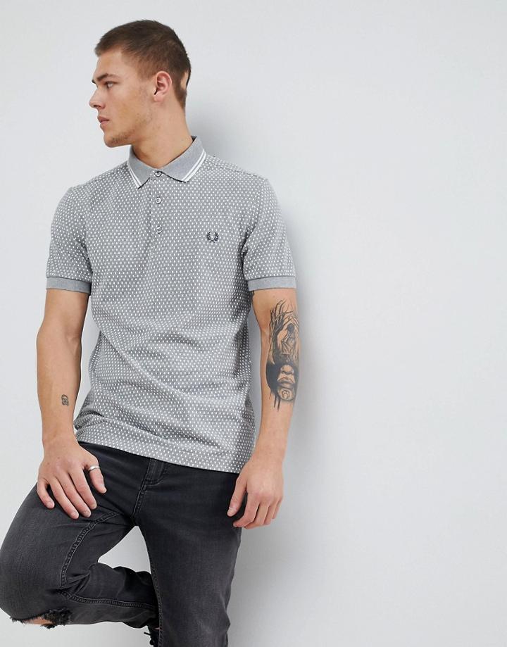 Fred Perry Geometric Print Pique Polo In Gray - Gray