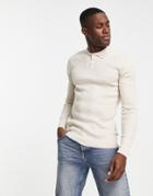 Asos Design Knitted Muscle Fit Rib Polo Sweater In Oatmeal-neutral