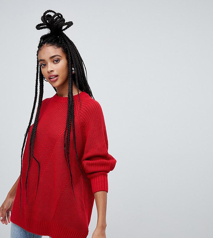 Monki Longline Textured Sweater In Red