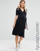 Asos Maternity Midi Tea Dress With Wrap Front - Black