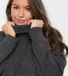 Noisy May Curve Roll Neck Sweater With Seam Detail In Dark Gray