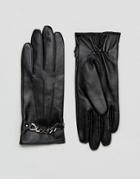 Barneys Real Leather Gloves With Chain Detail - Black