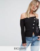 Missguided Bardot Button Down Top - Black