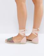 London Rebel Tie Ankle Glitter Espadrille Sandal - Multi