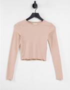 Pull & Bear Lettuce Edge Long Sleeve T-shirt In Camel-neutral