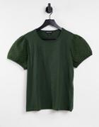 Whistles Broderie Puff Sleeve T-shirt In Green