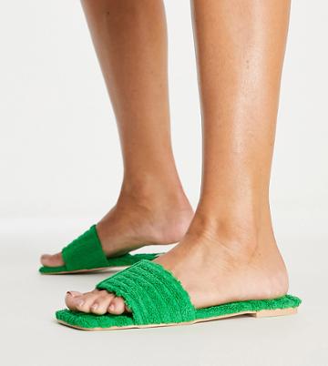 Simmi London Wide Fit Towelling Flat Sandal In Green