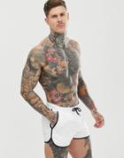 Asos Design Runner Swim Shorts In White With Black Contrast Binding - White