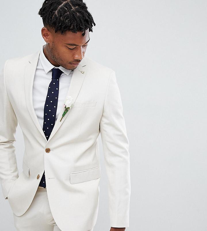 Farah Skinny Wedding Suit Jacket In Linen - Stone