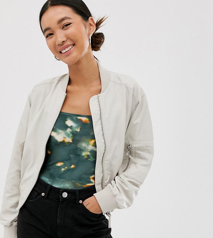 Monki Short Bomber Jacket In Light Beige - Beige