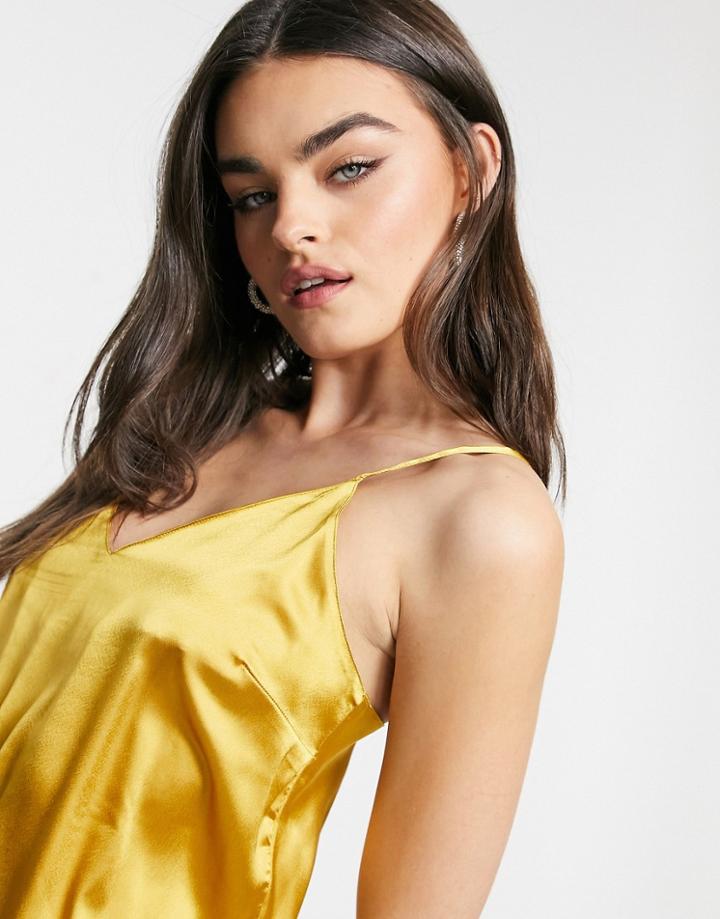 Asos Design Satin Cami In Ochre-green