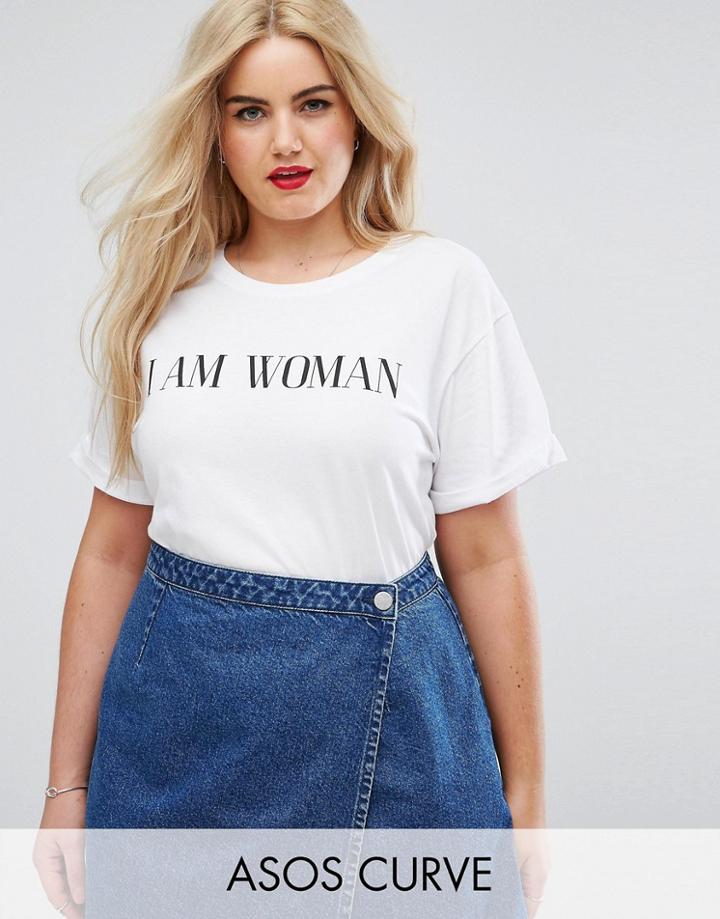 Asos Curve T-shirt With I Am Woman Print - White