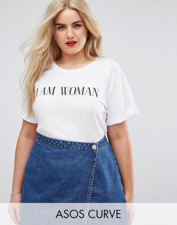 Asos Curve T-shirt With I Am Woman Print - White