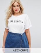 Asos Curve T-shirt With I Am Woman Print - White
