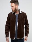 Asos Cord Overshirt With Borg Collar In Brown - Brown