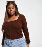 Asos Design Curve Sweater With Corset Detail In Brown