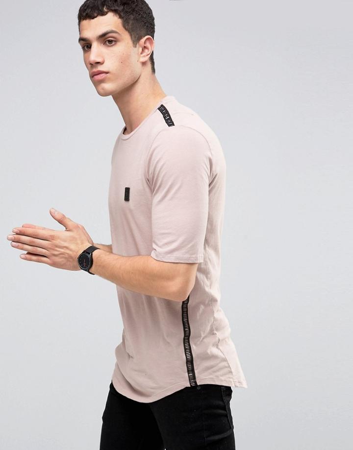 Religion Longline T-shirt With Ladder Seam Detail - Pink
