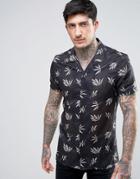 Asos Regular Fitt Floral Print Shirt With Revere Collar - Black