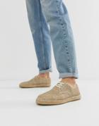 Asos Design Lace Up Espadrilles In Stone Basket Weave - Stone