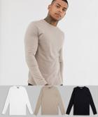 Asos Design Organic Long Sleeve T-shirt 3 Pack Multipack Saving - Multi