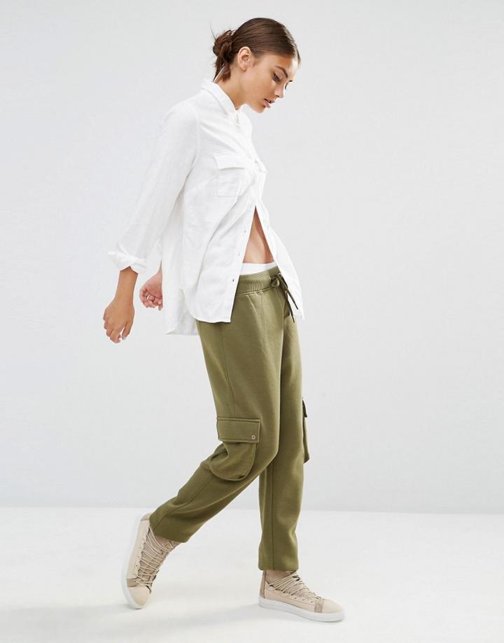 Daisy Street Military Sweat Pants With Leg Pockets Co-ord - Khaki