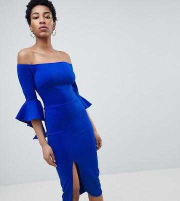 True Violet Tall Bardot Pencil Dress With Extreme Sleeve Detail - Blue