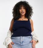 Asos Design Curve Knit Square Neck Cami In Navy