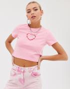 Asos Design Cropped T-shirt With Barb Wire Heart - Pink